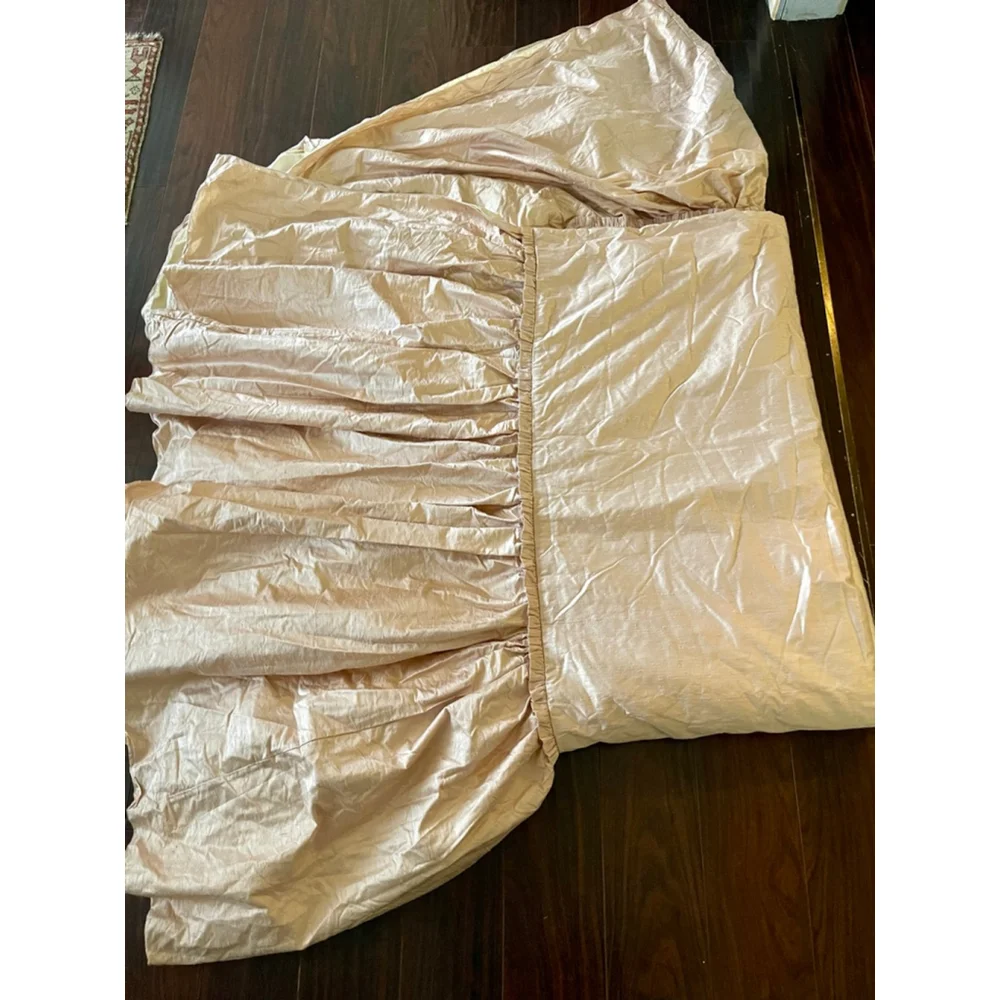Vtg Anne Gish Pink Iridescent DeLorme Silk Twin Comforters Set of 2, 22” Ruffle